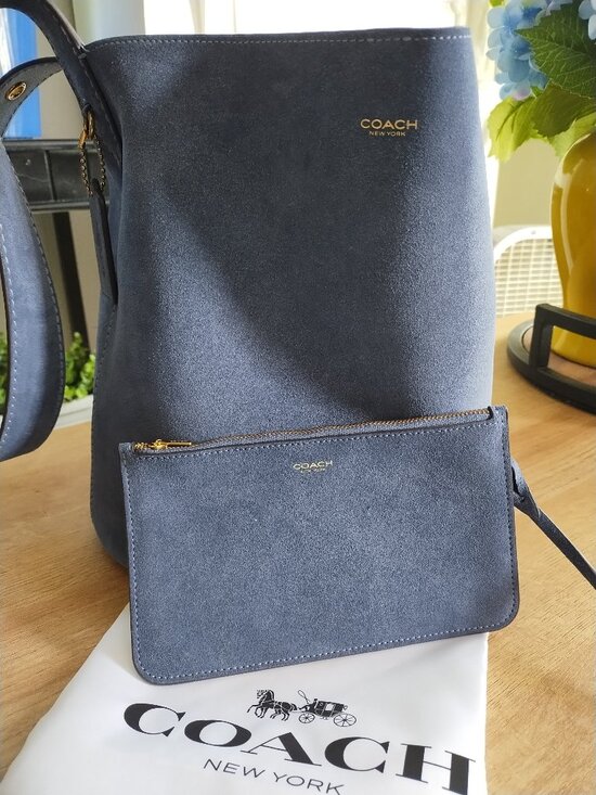 Coach Handbags - Coach Bleecker Bucket Bag in Denim Blue Suede